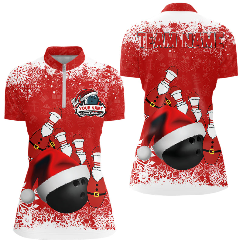 Womens bowling Quarter Zip shirts Custom Christmas snowflake bowling ball Bowling Team league Jersey NQS6806