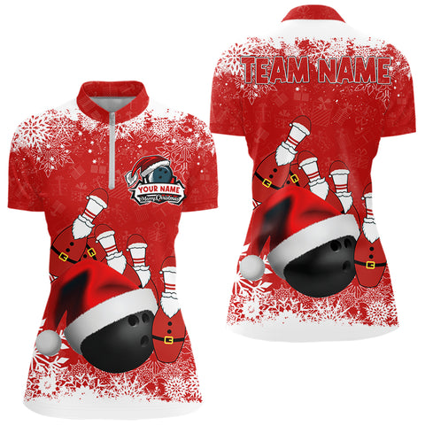 Womens bowling Quarter Zip shirts Custom Christmas snowflake bowling ball Bowling Team league Jersey NQS6806