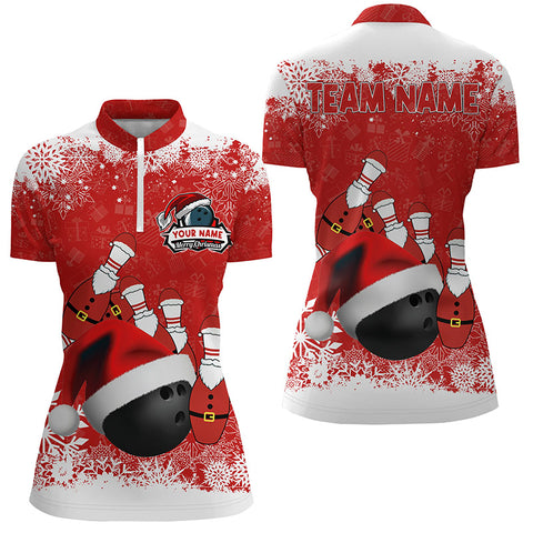 Womens bowling Quarter Zip shirts Custom Christmas snowflake bowling ball Bowling Team league Jersey NQS6806