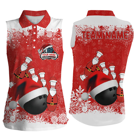 Women bowling sleeveless polos Custom Christmas snowflake bowling ball Bowling Team league Jersey NQS6806