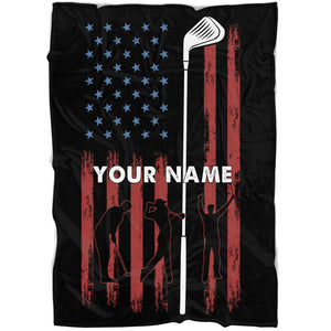 Personalized vintage black American flag golf club Fleece Blanket, Gifts For Golf lovers NQS7005