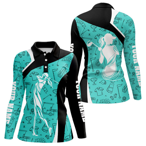 Cyan Blue golf pattern Womens Golf Polo Shirts Custom Golf attire for women golfer gifts NQS9124