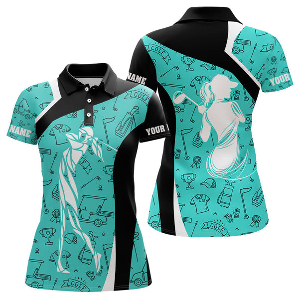 Cyan Blue golf pattern Womens Golf Polo Shirts Custom Golf attire for women golfer gifts NQS9124