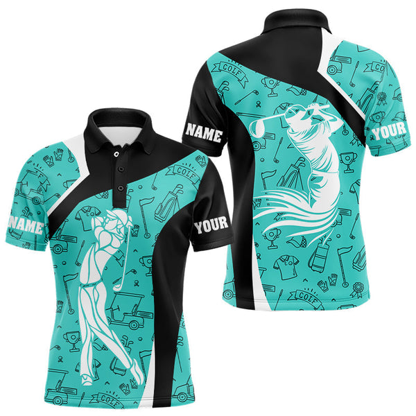 Cyan Blue golf pattern Mens Golf Polo Shirts Custom Golf attire for men personalized golf gifts NQS9124