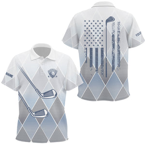 Blue argyle pattern American flag Golf clubs Kid Golf Polo Shirts Custom patriotic Golf shirt for Kid NQS9126