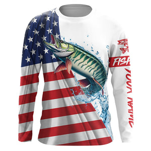 American flag patriotic Musky fishing Custom Name UV Protection long sleeve Fishing Shirts for men NQS5416