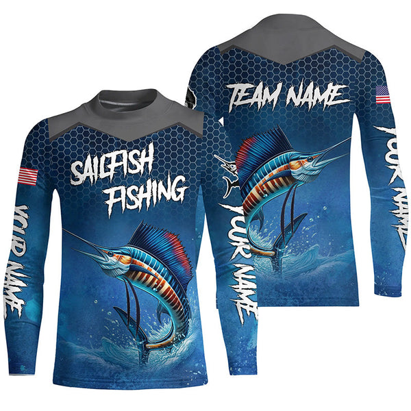 Blue camo Sailfish fishing Custom performance long sleeve team Sailfish fishing tournament shirts NQS7773