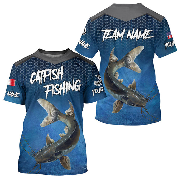 Blue camo Catfish fishing Custom performance long sleeve team Catfish fishing tournament shirts NQS7775