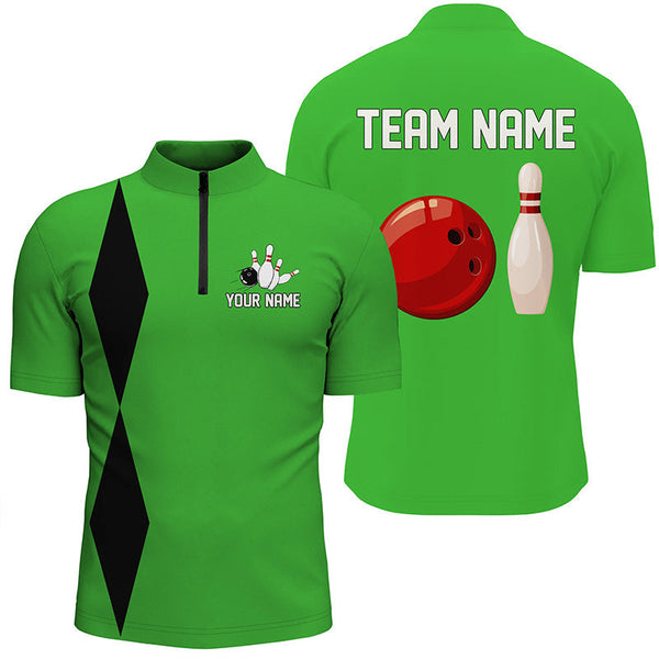 Personalized Retro Bowling Polo, Quarter Zip Shirts For Men custom vintage bowling team jersey | Green NQS8002
