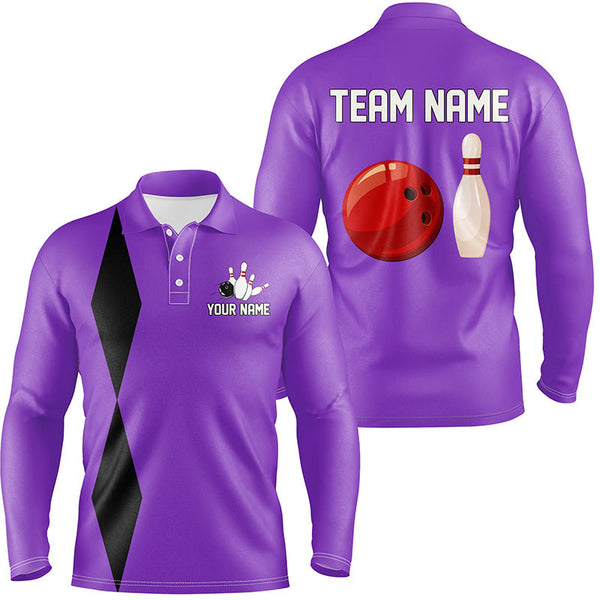 Personalized Retro Bowling Polo, Quarter Zip Shirts For Men custom vintage bowling team jersey| Purple NQS8003