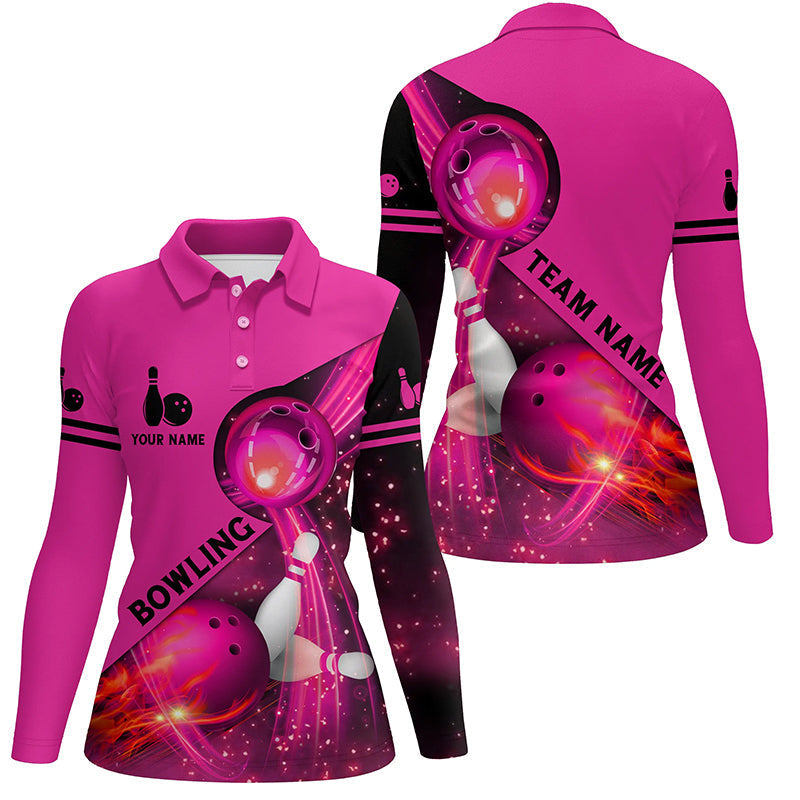 Pink flame Bowling Shirts For Women Bowling Team League Jersey Custom pink light Bowling Polo Shirts NQS6541