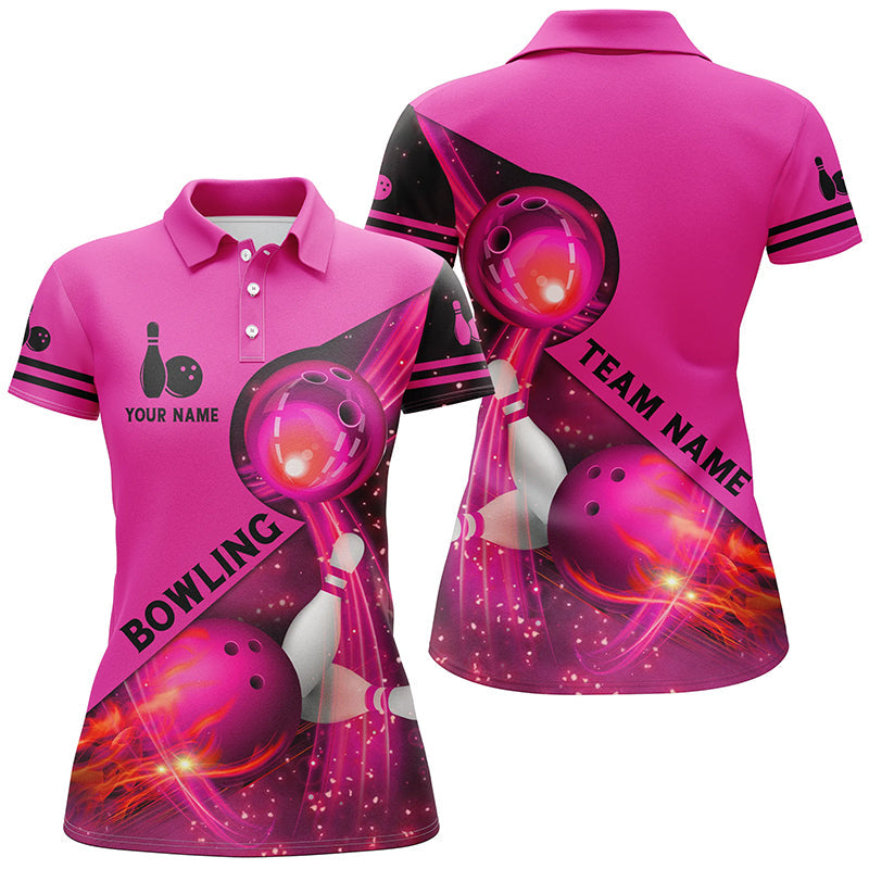 Pink flame Bowling Shirts For Women Bowling Team League Jersey Custom pink light Bowling Polo Shirts NQS6541