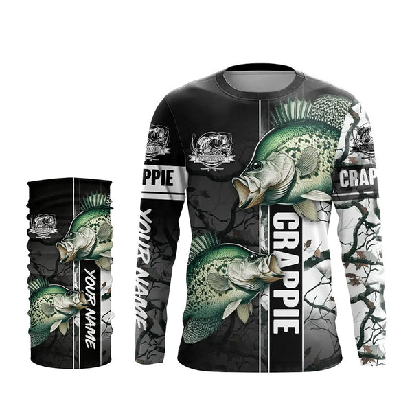 Ice fishing for crappie winter camo crappie ice fishing clothing Custom name performance fishing shirt NQS2596