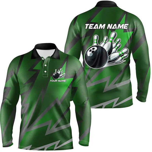 Green Lightning Thunder Storm Team bowling shirts for Men custom bowling Polo, Quarter zip jerseys NQS9140