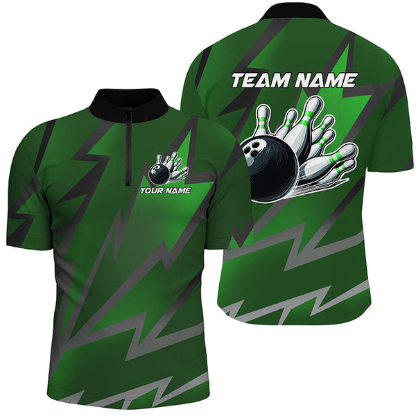 Green Lightning Thunder Storm Team bowling shirts for Men custom bowling Polo, Quarter zip jerseys NQS9140