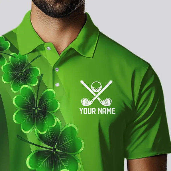 Green shamrock Lucky Mens polo golf shirts Custom St Patrick Day golf apparel for men NQS9485