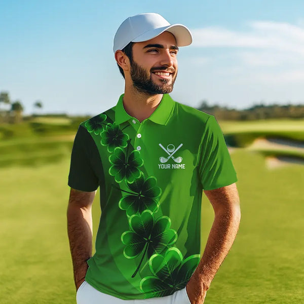 Green shamrock Lucky Mens polo golf shirts Custom St Patrick Day golf apparel for men NQS9485