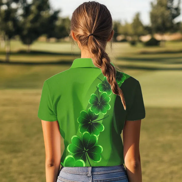Green shamrock Lucky Women polo golf shirts Custom St Patrick Day golf apparel for ladies NQS9485