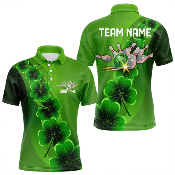 Green shamrock Lucky Bowling Polo, 1/4 Zip Shirt for Men Custom St Patrick Day Bowling Team Jerseys NQS9486