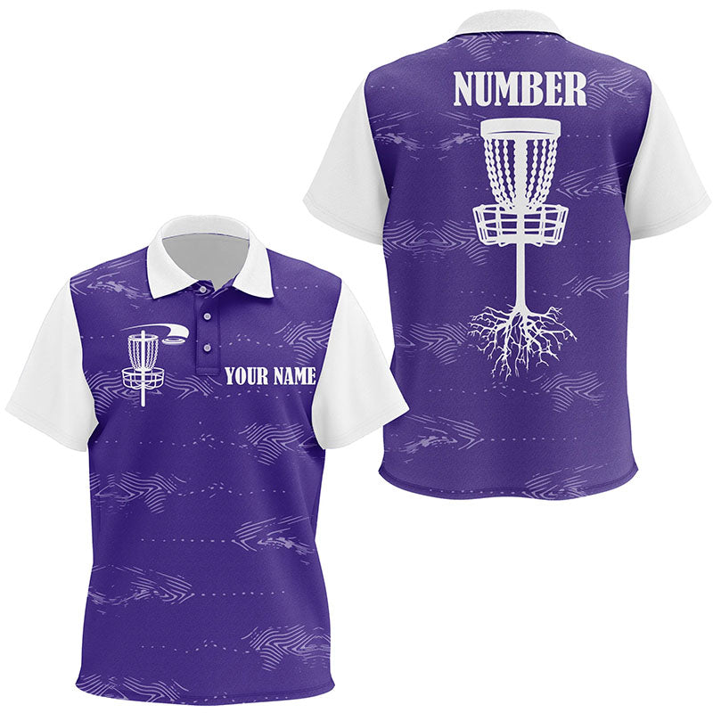Purple and white Kid disc golf polo shirts custom disc golf basket, personalized golf gifts NQS7252