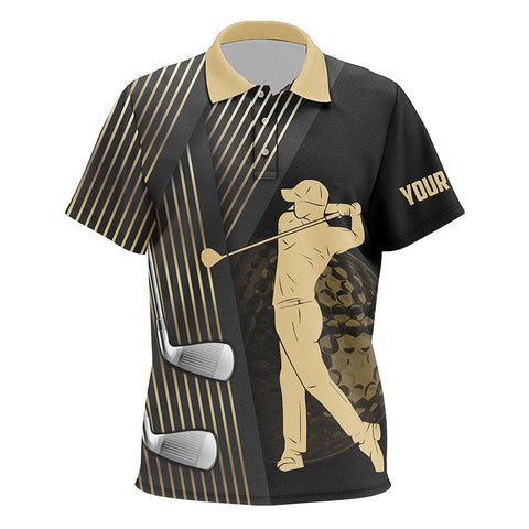 Black & gold Kid golf polo shirts custom golf clubs team golf shirts, golf tops for children NQS7258