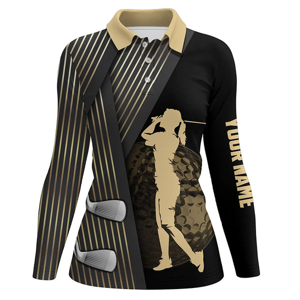 Black and gold Women golf polo shirt custom golf clubs team golf shirts, golf tops for ladies NQS7258