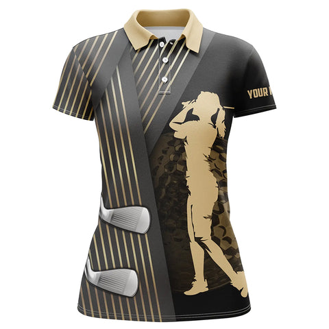 Black and gold Women golf polo shirt custom golf clubs team golf shirts, golf tops for ladies NQS7258