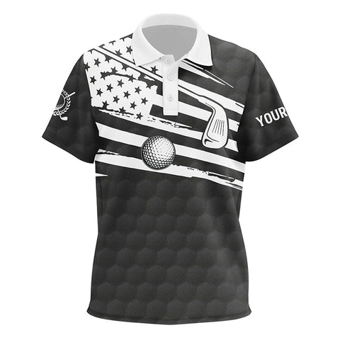 Black & White Kid golf polo shirts custom American flag team golf shirts, patriot golf tops for Kid NQS7259