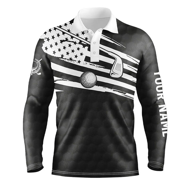 Black and White Mens golf polo shirts custom American flag team golf shirts, patriot golf tops for men NQS7259