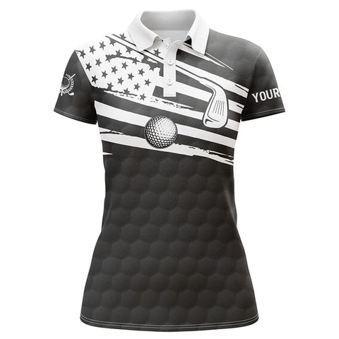 Black & White Women golf polo shirt custom American flag team golf shirts, patriot golf tops for women NQS7259