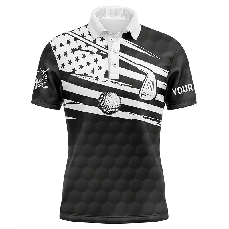 Black and White Mens golf polo shirts custom American flag team golf shirts, patriot golf tops for men NQS7259