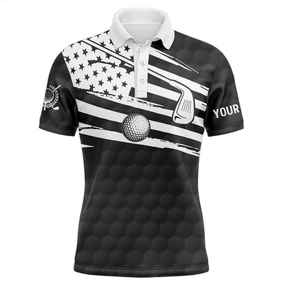 Black and White Mens golf polo shirts custom American flag team golf shirts, patriot golf tops for men NQS7259