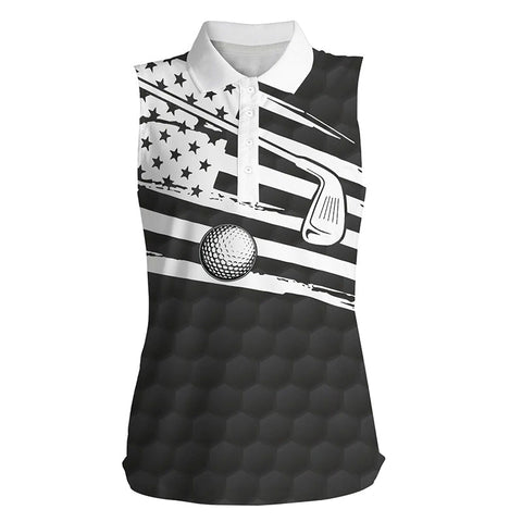 Black & White Women sleeveless golf polo shirt American flag patriot golf tops for women NQS7259