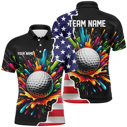 American flag black Mens golf polo shirts custom colorful paint golf shirts, patriot golf tops for men NQS7260