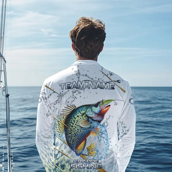 Crappie Green scales water Custom White Long Sleeve Fishing Shirts, Personalized Crappie Fishing Gifts NQS9646