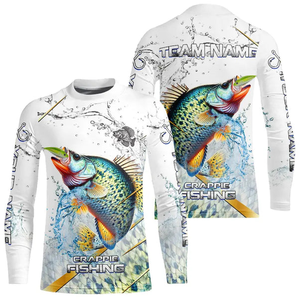 Crappie Green scales water Custom White Long Sleeve Fishing Shirts, Personalized Crappie Fishing Gifts NQS9646
