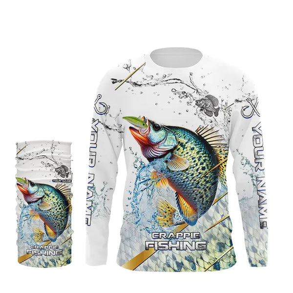 Crappie Green scales water Custom White Long Sleeve Fishing Shirts, Personalized Crappie Fishing Gifts NQS9646