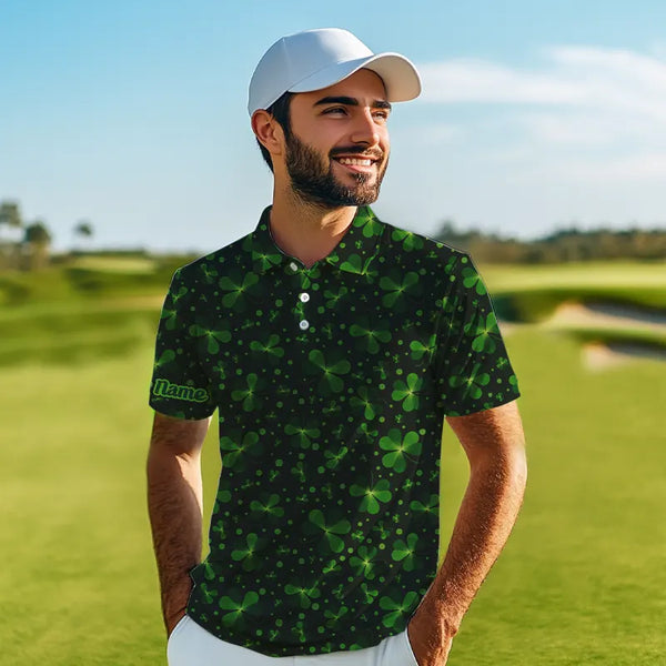 Black and Green shamrock pattern Lucky Men polo golf shirts Custom St Patrick Day team golf apparel NQS9648