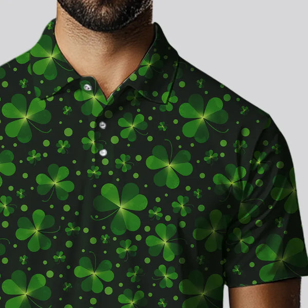 Black and Green shamrock pattern Lucky Men polo golf shirts Custom St Patrick Day team golf apparel NQS9648