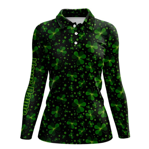 Black and Green shamrock pattern Lucky Women polo golf shirts Custom St Patrick Day team golf apparel NQS9648