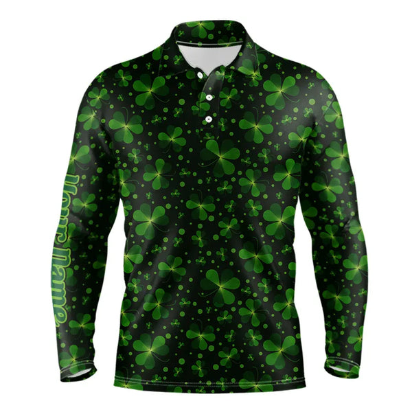 Black and Green shamrock pattern Lucky Men polo golf shirts Custom St Patrick Day team golf apparel NQS9648