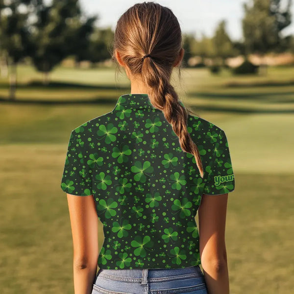 Black and Green shamrock pattern Lucky Women polo golf shirts Custom St Patrick Day team golf apparel NQS9648