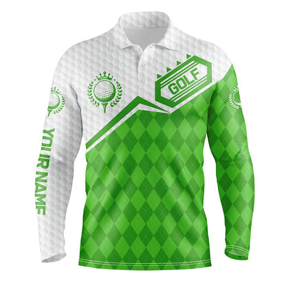 Mens golf polo shirts custom green argyle pattern white golf ball team golf attire for mens NQS7438