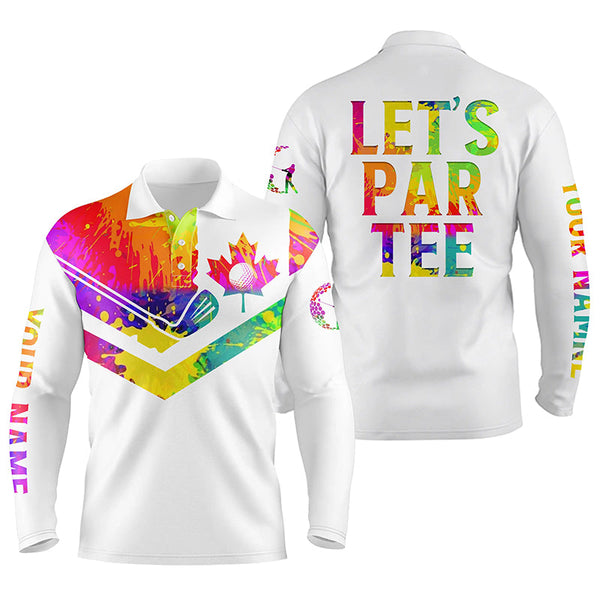 Mens golf polo shirt watercolor Canadian flag patriot golf custom name Let’s Par Tee white golf shirt NQS5425