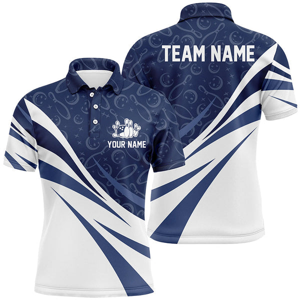 White and blue camo Men bowling Polo, Quarter Zip shirts Custom Team bowling jerseys, gift for bowlers NQS8009