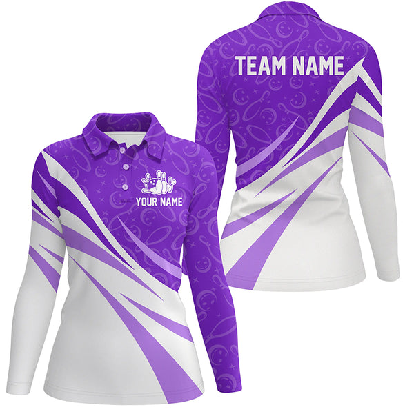 White & purple camo Women bowling Polo, Quarter Zip shirt Custom Team bowling jerseys, gift for bowler NQS8010