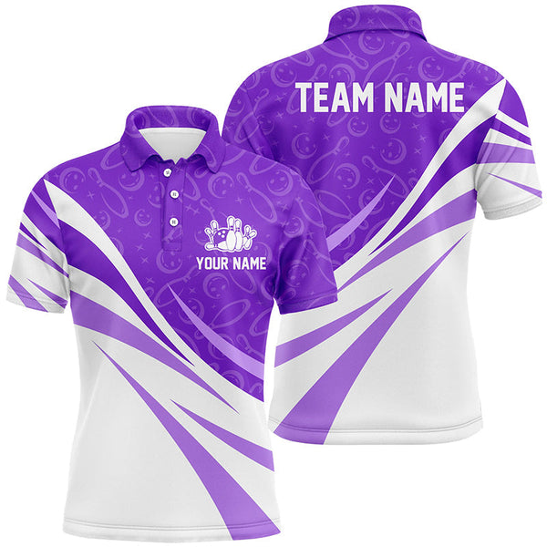 White and purple camo Men bowling Polo, Quarter Zip shirt Custom Team bowling jersey, gift for bowlers NQS8010