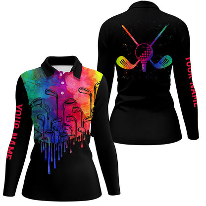 Watercolor black Womens golf polo shirts custom golf tops for womens, golfing gifts NQS6325