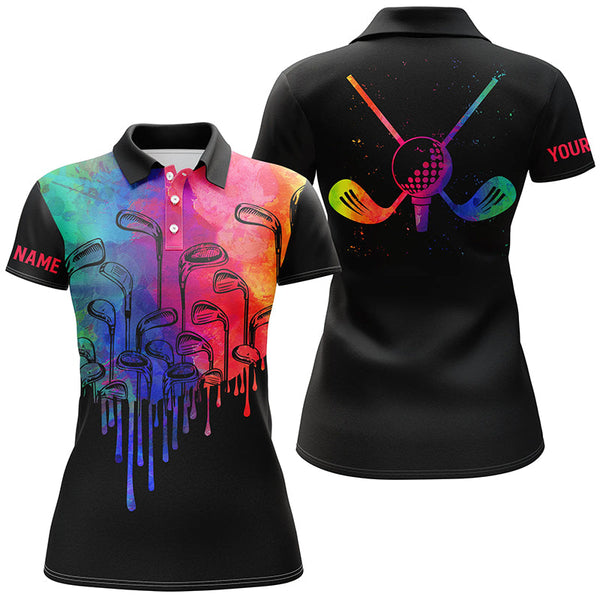 Watercolor black Womens golf polo shirts custom golf tops for womens, golfing gifts NQS6325