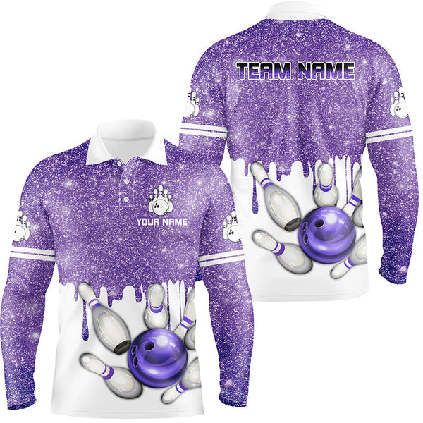Purple glitter Bowling Shirts For Men Custom team bowling jerseys, Personalized bowling uniform NQS8658
